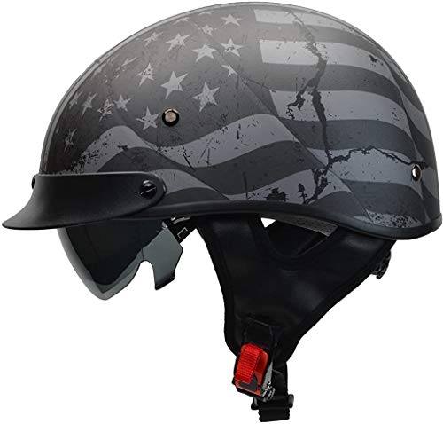Vega Helmets Warrior Motorcycle Half Helmet with Sunshield for Men and Women, Adjustable Size Dial DOT Half Face Skull Cap for Bike Cruiser Chopper Moped Scooter ATV (2XL, Matte Black)