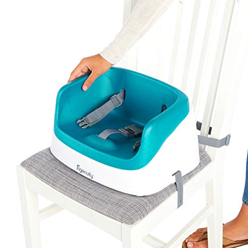 Ingenuity SmartClean Toddler Booster Seat for Dining Table with 3-Point Harness Straps, Peacock Blue