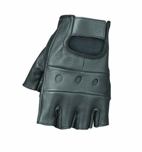 Raider BCS-500 Leather Fingerless Men's Motorcycle Premium Driving Gloves (Black, Large)