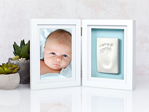 Pearhead Babyprints Newborn Baby Handprint and Footprint Desk Photo Frame and Impression Kit - Makes A Perfect, White