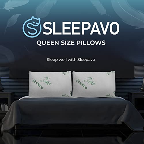 Memory Foam Pillows Queen Size Set of 2 - Cooling Bed Pillows for Sleeping - Back, Stomach and Side Sleeper Firm Pillow - Comfy Cool Shredded Memory Foam 2 Pack Queen Rayon Derived from Bamboo Pillows