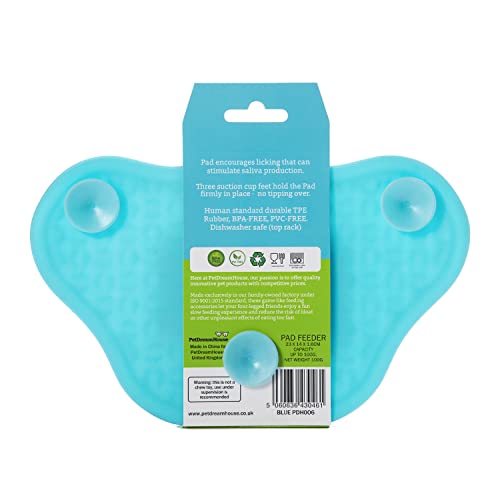 PetDreamHouse Lick Paw Pad and Slow Feeder for Dogs, Anti-Boredom, Distraction Mat, Reduces Anxiety w/Stress-Relief Stimulating Licking, Suction Cups on Back, Ideal for Puppies, Dogs and Cats, Blue