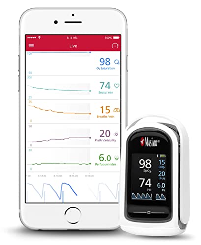 Masimo MightySat Fingertip Pulse Oximeter with Bluetooth, Monitor Blood Oxygen Saturation and Breath per Minute, OLED Screen, Touchpad, Long Battery Life