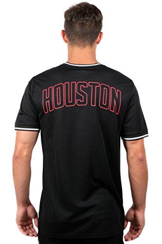 Ultra Game NBA Houston Rockets Mens Jersey V-Neck Mesh Short Sleeve Tee Shirt, Black, Small