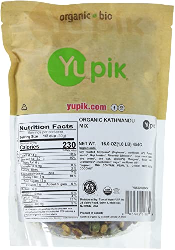 Yupik Organic Kathmandu Trail Mix, 1 lb, with Premium Mango Slices, Almonds, Cranberries, Dry Roasted Soy beans, Pumpkin Seeds, Goji Berries, Brazil Nuts,Brown