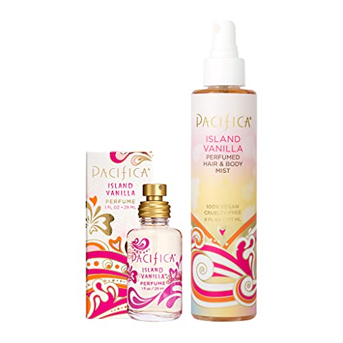 Pacifica Beauty, Island Vanilla Spray Perfume + Island Vanilla Hair Perfume and Body Spray, Fragrance Sets, Vanilla Notes, Clean Perfume and Fragrance, Vegan + Cruelty Free, Phthalate-Free, Paraben-Free