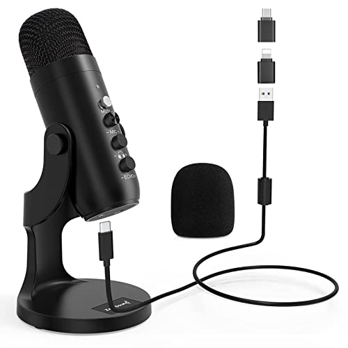 ZealSound USB Microphone,Condenser Computer PC Mic,PlugandPlay Gaming Microphones for PS 4and5.Headphone OutputandVolume Control,Mic Gain Control,Mute Button for Vocal,YouTube Podcast on MacandWindows(Black)