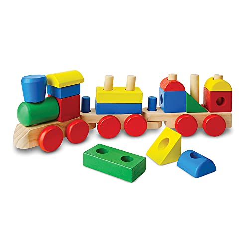 Melissa and Doug Stacking Train - Classic Wooden Toddler Toy (18 pcs) - Wooden Train Set, Wooden Sorting and Stacking Toys For Toddlers Ages 2+