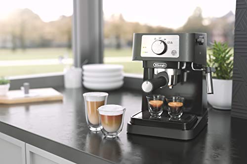 De'Longhi Stilosa Manual Espresso Machine, Latte and Cappuccino Maker, 15 Bar Pump Pressure + Milk Frother Steam Wand, Black / Stainless, EC260BK, 13.5 x 8.07 x 11.22 inches