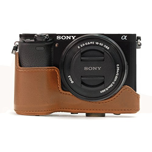 MegaGear 'Ever Ready' Protective Leather Camera Case, Bag for Sony Alpha a5000 Sony a5100 with 16-50mm OSS Lens (Light Brown)