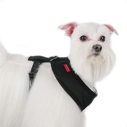 Puppia Soft Dog Harness No Choke Over-The-Head Triple Layered Breathable Mesh Adjustable Chest Belt and Quick-Release Buckle, Black, X-Large