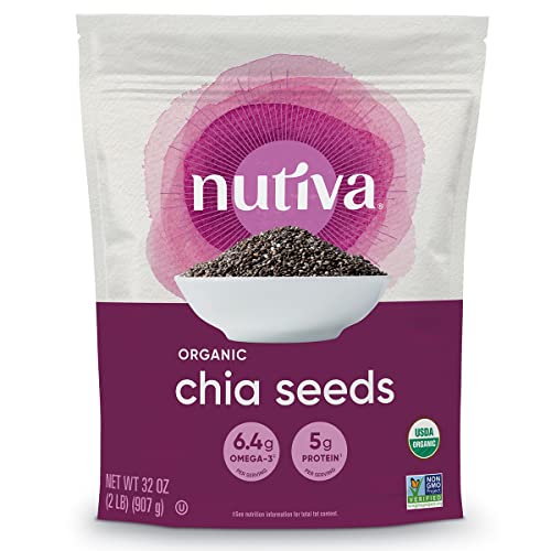 Nutiva USDA Organic Premium Nutrient-Dense Raw Black Chia Seeds with 3g Protein and 5g Fiber for Salads, Yogurt and Smoothies, Non-GMO, Vegan, Gluten-Free, Keto and Paleo, 32 Ounce (Pack of 1)