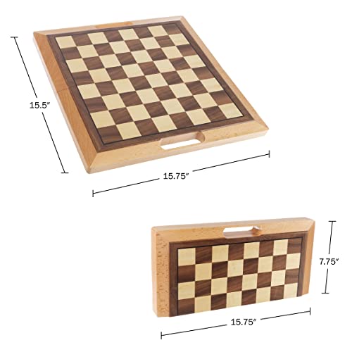 Trademark Games Hey! Play! Deluxe Wooden Chess, Checker and Backgammon Set, Brown