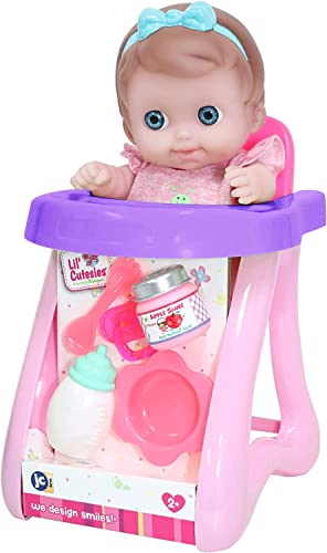 JC Toys Lil Cutesies 9' All Vinyl Baby Doll Feeding Time Gift Set| Posable and Washable | Removable Outfit | High Chair and Feeding Accessories Ages 2+