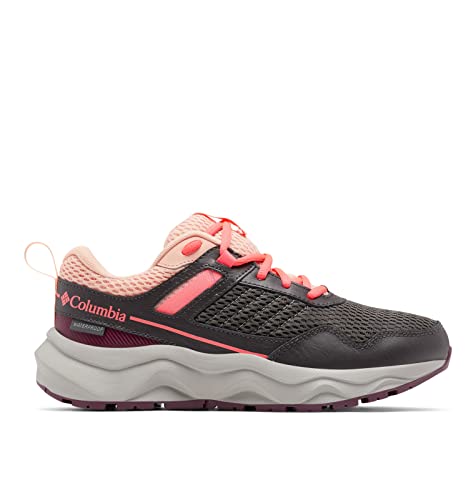 Columbia Women's Plateau Waterproof Hiking Shoe, Dark Grey/Neon Sunrise, 6
