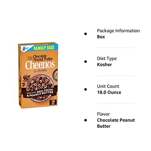 Chocolate Peanut Butter Cheerios Cereal, Breakfast Cereal With Whole Grain Oats, 18 OZ Family Size