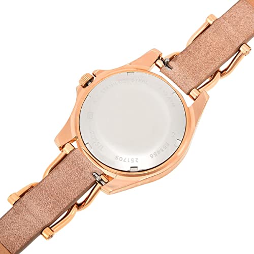Fossil Women's Riley Quartz Stainless Steel and Leather Multifunction Watch, Color: Rose Gold, Sand (Model: ES3466)