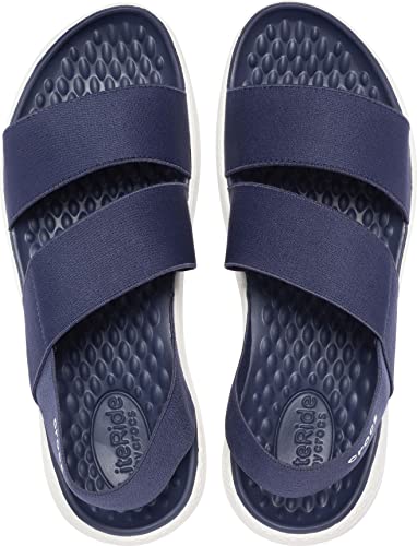 Crocs womens Women's Literide Stretch Sandal, Navy/White, 7 US