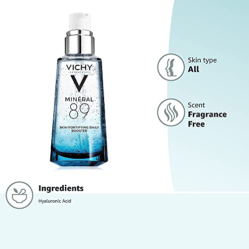 Vichy Mineral 89 Hyaluronic Acid Face Serum, Facial Gel Moisturizer and Pure Hyaluronic Acid Moisturizing and Hydrating Serum for Sensitive Skin and Dry Skin