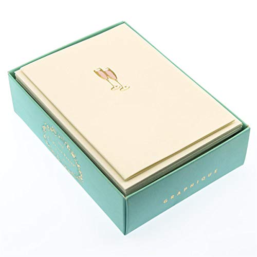 Graphique Pink Champagne La Petite Presse Boxed Notecards - 10 Embellished Gold Foil Champagne Blank Cards with Matching Envelopes, 3.25' x 4.75'