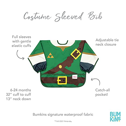 Bumkins Sleeved Bib Nintendo Baby/ Toddler/Smock, Waterproof, Washable, Stain and Odor Resistant, 6-24 Months, Zelda