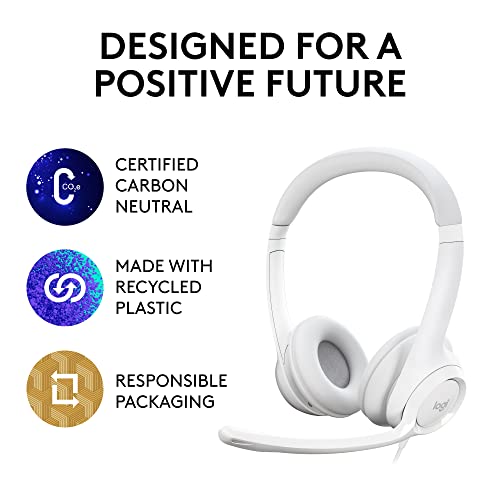 Logitech H390 Wired Headset for PC/Laptop, Stereo Headphones with Noise Cancelling Microphone, USB-A, in-Line Controls, Works with Chromebook - Off White