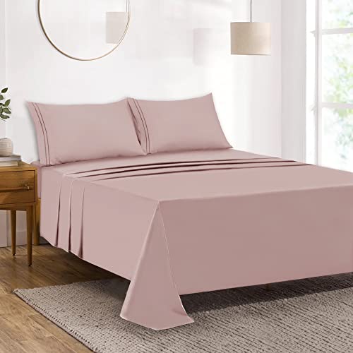 Mejoroom Queen Size Sheet Set - Hotel Luxury 1800 Bedding Sheets and Pillowcases - Deep Pocket Fitted Sheet, Hypoallergenic, Wrinkleand Breathable, Fade Resistant - 4 Piece (Queen, Dusty Pink)