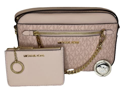 Michael Kors Jet Set Large Chain Crossbody Bag bundled with with SM TZ Coinpouch Wallet and Purse Hook (Signature MK Powder Blush)