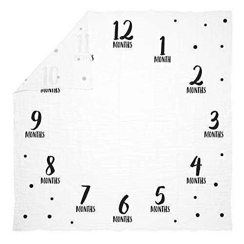 Pearhead Monthly Milestone Photo Blanket and Newborn Photo Props Keepsake Set, Baby Milestone Picture Background, Black and Teal