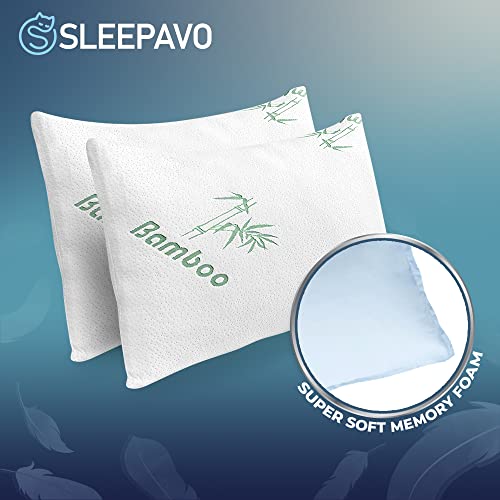 Memory Foam Pillows Queen Size Set of 2 - Cooling Bed Pillows for Sleeping - Back, Stomach and Side Sleeper Firm Pillow - Comfy Cool Shredded Memory Foam 2 Pack Queen Rayon Derived from Bamboo Pillows