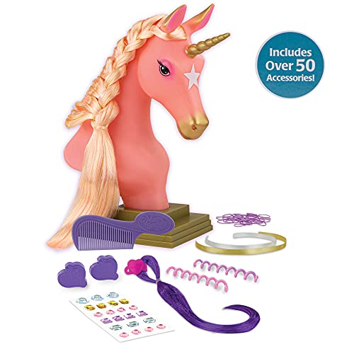 Breyer Horses Beauty Styling Head | Stardust | Pink Extra-Long Silky No Tangle Mane | 10' x 4.25' x 4.25' | Styling Book, Brush, Hair Coils, Clips, Elastics | Unicorn Toy | Model #7405