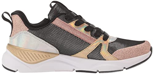 Skechers girls Shine Status 2.0 - Sleek Shin RAINBOW RACER NOVA BLITZ, Black/Rose Gold, 3 Little Kid US