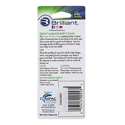 Brilliant Baby Finger Toothbrush - Silicone Gum Massager - Age 3 Months Old and Up, Dental Hygiene Essentials for Newborns through Toddler, Green, 1 Count (00553_GRN)