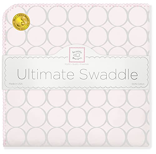 SwaddleDesigns Large Receiving Blanket, Ultimate Swaddle for Baby Boys, Girls, Softest US Cotton Flannel, Best Shower Gift, MADE in USA, Sterling Mod Circles on Soft Pink, Mom’s Choice Winner