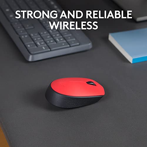 Logitech M170 Wireless Mouse for PC, Mac, Laptop, 2.4 GHz with USB Mini Receiver, Optical Tracking, 12-Months Battery Life, Ambidextrous - Red