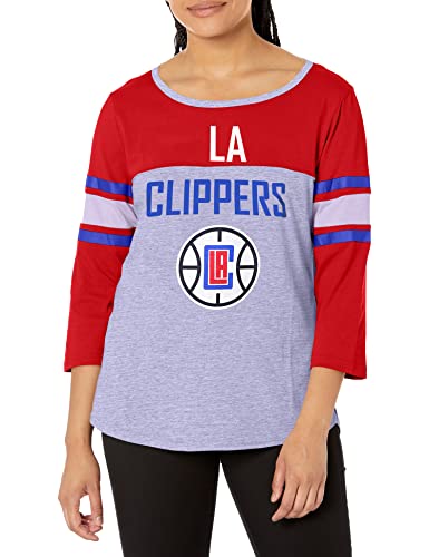 Ultra Game NBA Los Angeles Clippers Womens T-Shirt Raglan Baseball 3/4 Long Sleeve Tee Shirt, Heather Gray, Medium