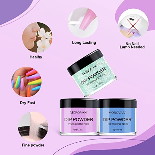 Morovan Dip Powder Nail Kit 8 Colors Nail Dip Powder Kit with Dip Powder Liquid Set Purple and Blue Powder for Starter French Nail Art Manicure DIY Salon