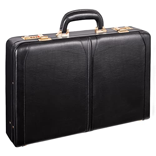 McKlein Lawson, Leather 3.5' Device and Tablet Business Briefcase Attaché Bag Case, Men Women Device Briefcase, Compartment Bag, Pocket Bag, Business Bags, Travel Cases, Black, 18'x3.5'x13'