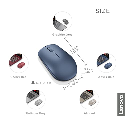 Lenovo 530 Wireless Mouse with Battery, 2.4GHz Nano USB, 1200 DPI Optical Sensor, Ergonomic for Left or Right Hand, Lightweight, GY50Z18986, Abyss Blue