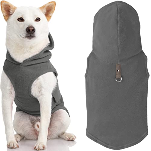 Gooby Fleece Vest Hoodie Dog Sweater - Gray, Small - Warm Pullover Dog Hoodie with O-Ring Leash - Winter Hooded Small Dog Sweater - Dog Clothes for Small Dogs Boy or Girl, and Medium Dogs