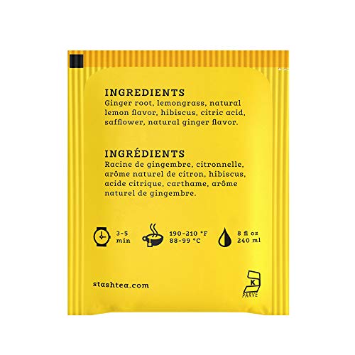 Stash Tea Lemon Ginger Herbal Tea - Naturally Caffeine Free, Non-GMO Project Verified Premium Tea with No Artificial Ingredients, 20 Count (Pack of 6) - 120 Bags Total