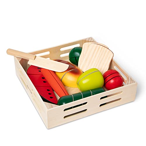 Melissa and Doug Cutting Food - Play Set With 25+ Hand-Painted Wooden Pieces, Knife, and Cutting Board - Pretend Play Kitchen Fruit Toys For Toddlers And Kids Ages 3+