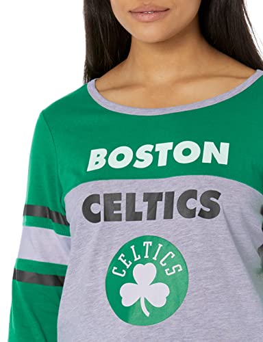 Ultra Game NBA Boston Celtics Womens T-Shirt Raglan Baseball 3/4 Long Sleeve Tee Shirt, Team Color, Large