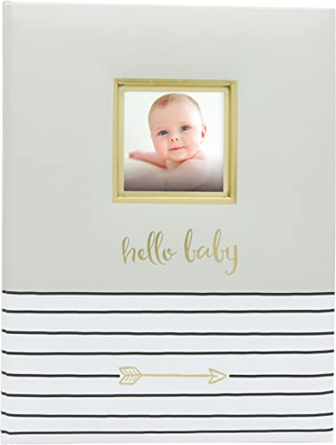 Pearhead Hello Baby, First 5 Years Baby Memory Book with Photo Insert, Baby Keepsake, Baby Nursery, Gray