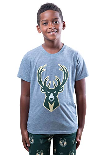 Ultra Game NBA Milwaukee Bucks Youth 2 Piece Pjs Lounge Pants and Tee Set, Team Color, 7