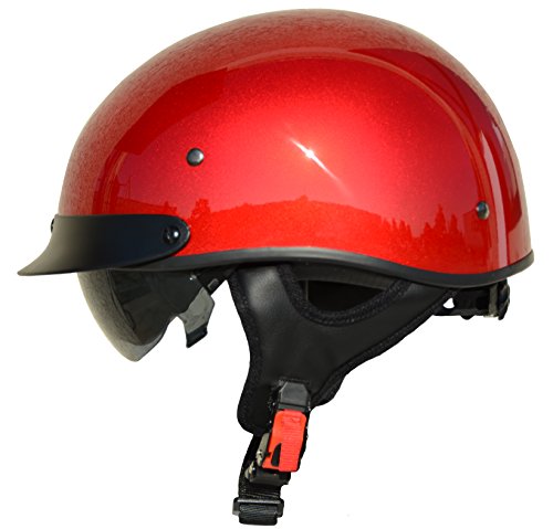 Vega Helmets 7800-254 Unisex-Adult Warrior Motorcycle Helmet w/Sunshield for Men and Women, Adjustable Size Dial DOT Half Face Skull Cap for Bike Cruiser Chopper Moped (Velocity Red, Large)