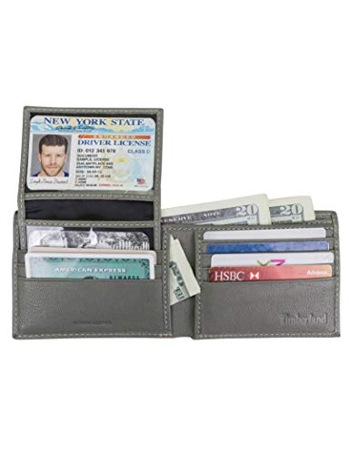 Timberland mens Genuine Leather Rfid Blocking Passcase Security Wallet Billfold, Charcoal, One Size US