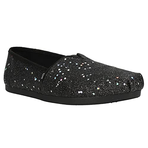 TOMS Women's Alpargata Recycled Cotton Canvas” Loafer Flat, Black Cosmic Glitter, 7.5