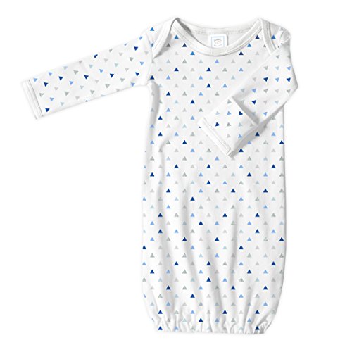 Blue, Newborn, 0-3 Months SwaddleDesigns Softest Cotton Baby Gown with Foldover Mitten Cuffs for Infant Boy and Girl, Tiny Triangles