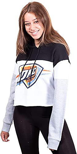 Ultra Game NBA Oklahoma City Thunder Womens Super Soft Fleece Crop Top Pullover Hoodie Sweatshirt, Black, Medium